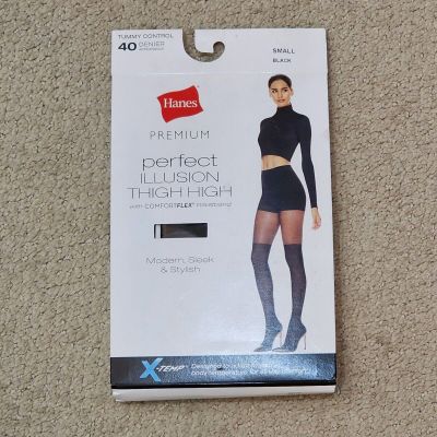 Hanes Premium Perfect Illusion Thigh High Tights Tummy Control Black Size Small